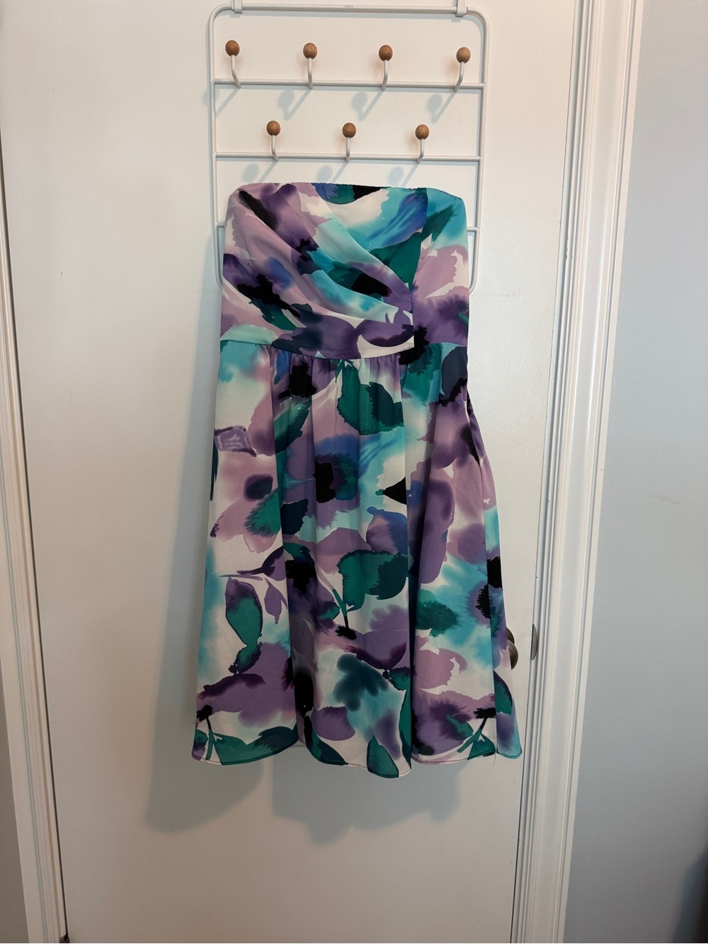 The Limited Strapless Floral Dress in Teal, Purple, White